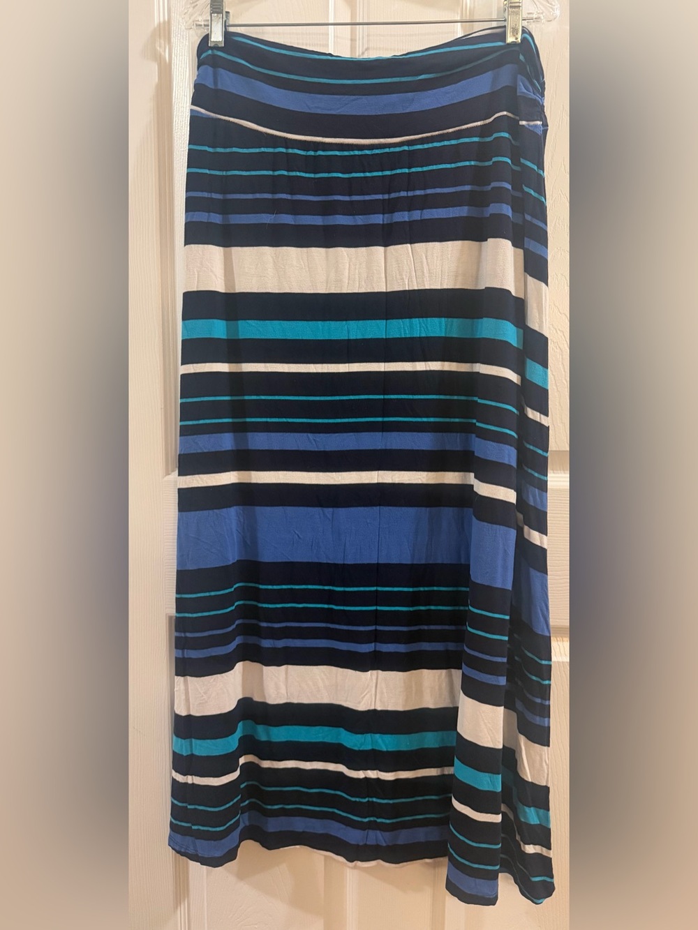 Merona Blue, Teal & White Striped Maxi Skirt